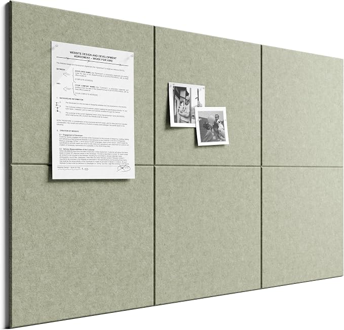 Bumusty 36"x 24" Large Felt Bulletin Board Tiles, Sage | 6-Pack Cork Board Alternative, Wall Decor, 30 Pushpins, 30 Adhesive Tabs, Vision Board, Office, Classroom, Home, Dorm