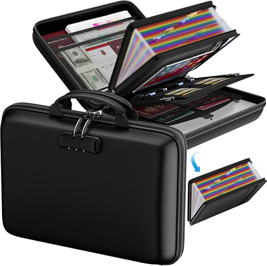 ENGPOW Fireproof Document Box with Lock & 25-Pocket Accordion File Folder | Fire&Water Resistant,Hard Case File Organizer with Handle,Portable Home Office Safe Storage for Important Documents,Laptop