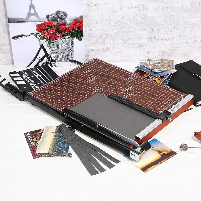 18" Guillotine Paper Cutter, 12-Sheet Precision Trimmer with Safety Lock | Heavy Duty Professional Metal Base, Magnetic Alignment for A2-A7 Cardstock, Large Office School Home Desktop Cutting Tool