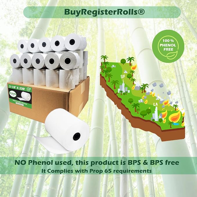 Phenol Free Thermal Paper (100 Rolls) 3 1/8 x 230 Receipt Rolls fits all Clover POS Cash Register Printers, Star Micronics SCP700 TSP100 TSP300 TSP400 (BPA & BPS Free) from BuyRegisterRolls