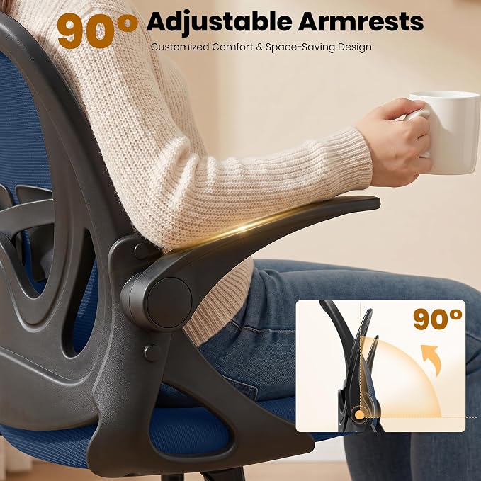 Drafting Chair Tall Office Chair with Flip-up Armrests Executive Ergonomic Computer Standing Desk Chair with Lumbar Support and Adjustable Footrest Ring (Navy)