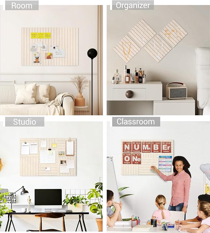 28" x 18" Felt Bulletin Board Tiles 1/2" Thick, Beige | 6 Pack Felt Tiles, Large Cork Board Alternative, 30 Adhesive Tabs, Pin Board for Home Office Decor with Easy Install