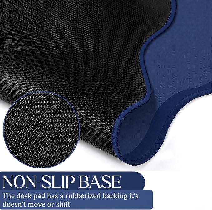 Hahafelt Scalloped Desk Mat Waterproof,Navy Blue,31.5 X 15.8 Inches | Coquette Preppy Style for School Office Makeup Vanity, Nonslip Gaming Desktop Protector with Scalloped Stitched Edge Mat