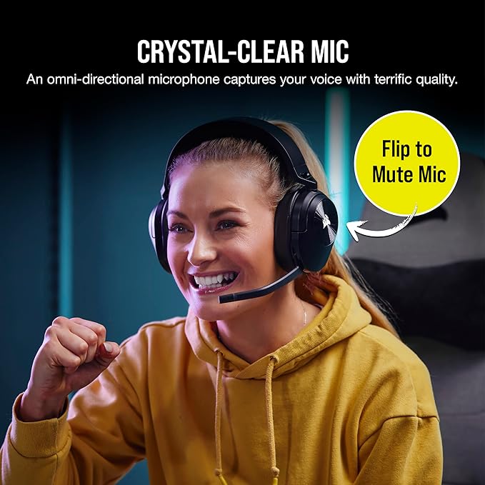 Corsair HS55 Wireless Multiplatform Lightweight Gaming Headset with Bluetooth - Dolby 7.1 Surround Sound - iCUE Compatible - PC, PS5, PS4, Nintendo Switch, Mobile - Black