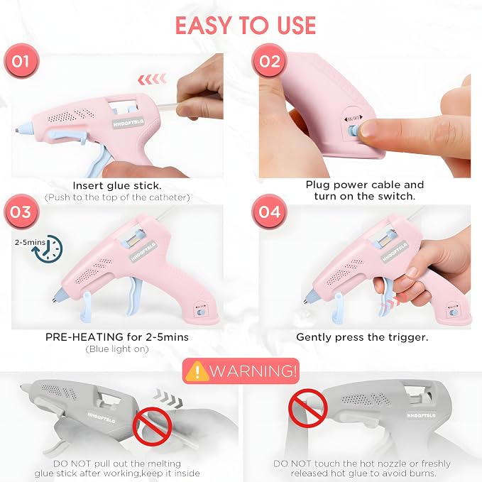 Pink Cordless Hot Glue Gun with 30 Sticks, Fast Heating 2.6Ah Rechargeable | 20W Anti-Drip Glue Gun and Sticks Set (0.27"×6") USB-C Rechargeable Mini Glue Gun Ideal for School Crafts DIY Making Repairs