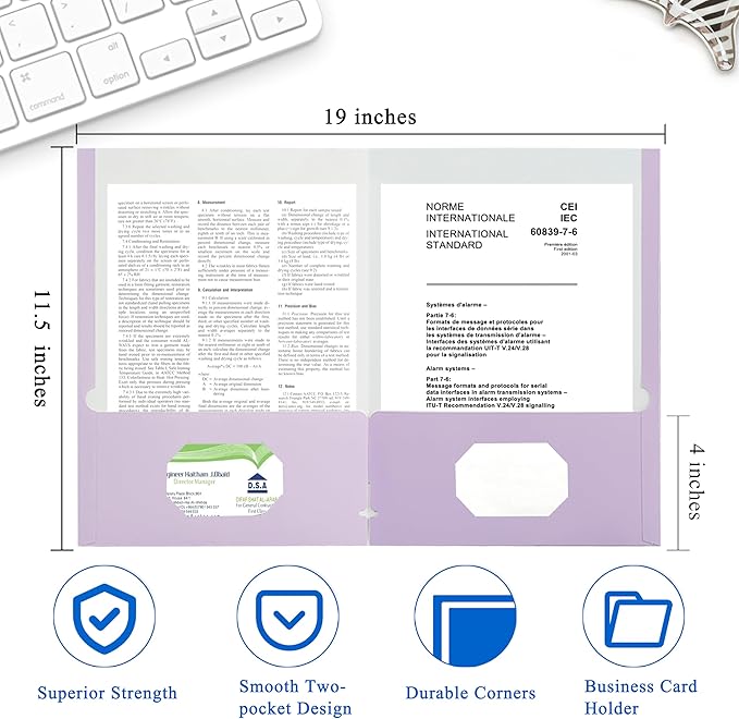 Zzrywuty File Folders with Pockets Letter Size,25-Pack Paper Folders with Card Slot,Purple Two Pocket Folders for School Students,Businessmen,Home and Office Workers