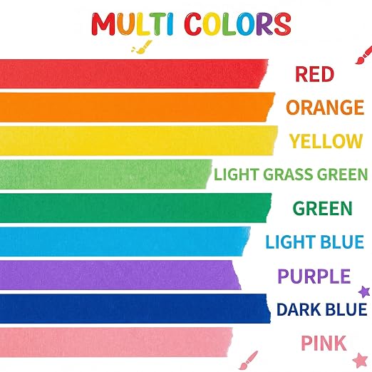 SallyFashion 10Roll Colored Masking Tape, 33 Ft x 1 inch Rainbow Painters Tape for Crafts & Labeling, Craft Supplies for Kids, Teachers, and Office, Color Coding, and DIY Projects (Pack of 3)