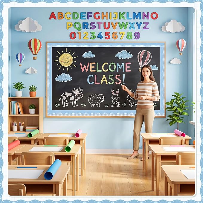 2 Rolls 65.6ft Dusty Blue Gingham Bulletin Board Borders Decoration Blue Checkered and Straight Edge Bulletin Borders Board Trim for Office School Classroom Chalkboard Party Decoration