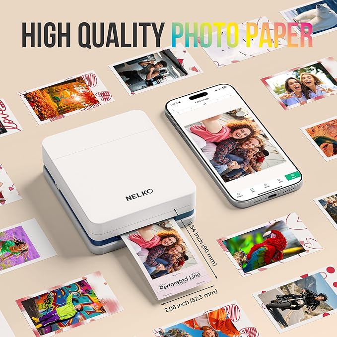Nelko 52.3x90mm (2.06"x3.54") Premium Photo Paper, 20-Pack Genuine PP01 Pocket Printer Paper, Sticky Back Picture Paper, Compatible with Nelko PP01 Photo Printer, Easy to Peel Off, Sweet Hearts