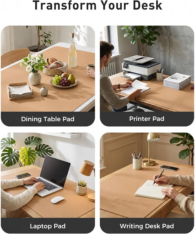 Aothia Faux Leather Desk Mat for Keyboard & Mouse (Khaki, 42" x 17") | Creates One Clean Surface For Your Keyboard, Mouse And Laptop, Helping Keep Your Workspace Organized Every Day