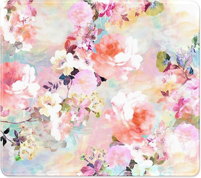 Mouse Pad, Minimalism Marble Style Computer Pad, Anti-Slip Rubber Mouse Mat with Stitched Edges for Gaming, Office, Laptop, PC, Women, 9" x 8" Thick 3 mm, Colorful Flower