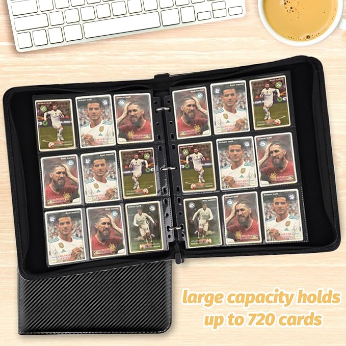 GERMUN 9 Pocket Trading Card Binder,720 Cards,40 Top-Loading Pages, Double Sided Pockets PU Cover Zipper Collection Album Folder for Standard MTG, TCG, Sports Cards(Black)