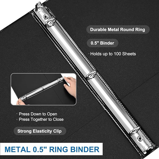 Durable 3 Ring Binders 0.5 Inch 36 Pack Bulk, Clear View Binders Bulk Three Ring Binders PVC Free, Fit for 8.5x11 inches for School or Office Supplie(Black