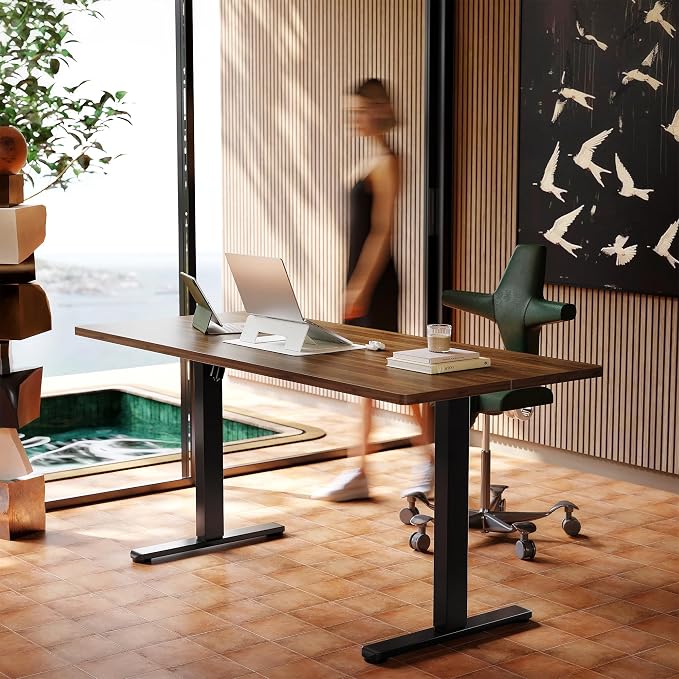 HUANUO 71x30 Inch Electric Standing Desk, Height Adjustable, Black Walnut | 176 Lbs Capacity, Smooth Home Office Desk, 4 Memory Presets & Headphone Hooks, 28.3–46.5 Inch Height Range, Easy to assemble