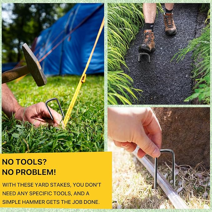 Landscape Staples 25 Pack 6 Inch Heavy-Duty Galvanized Garden Stake | Sharp Ends, Secure Landscape Fabric, Turf and Fencing, Rust-Resistant Galvanized Steel, Reusable, for Lawn, Yard and Garden