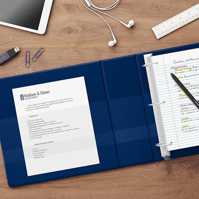 Staples Heavy-Duty 5-Inch D-Ring View Binder, Extra Large Capacity Holds Up to 1,000 Sheets, Navy, for Office & Archiving