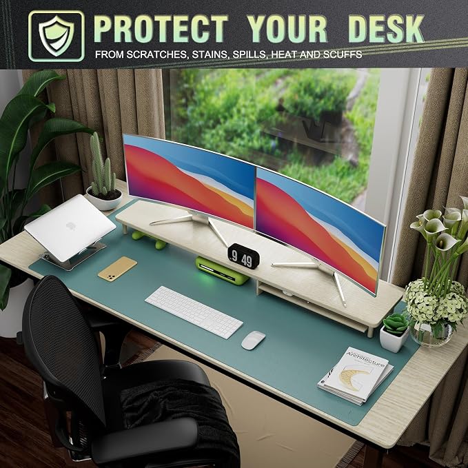K KNODEL Extra Large Desk Mat, Leather Mouse Pad (47.2"x23.6", Green) | Desk Pad, Keyboard Pad, Computer and Laptop Mat, Desktop Protector and Cover, Writing Pad and Blotter for Home Office