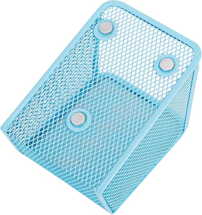 UCYCAZ Magnetic Pen Holder,Single Magnetic Pencil Locker Holder Organizer | Strong Magnets Mesh Marker Holder,Locker Accessories,Writing Storage Organizer,Pen Basket for Whiteboard,Refrigerator (Blue)