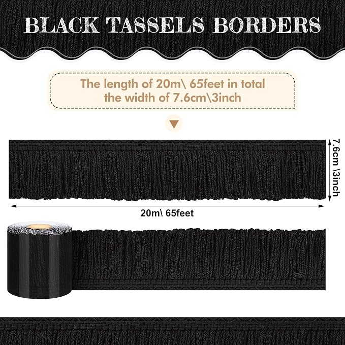 Zonon 65.6 Feet Black Fringe Bulletin Board Border Farmhouse Scalloped Fringe Border for Bulletin Board Trim Rolled Classroom Decorations for Back to School Classroom Chalkboard Home Office Wall Decor
