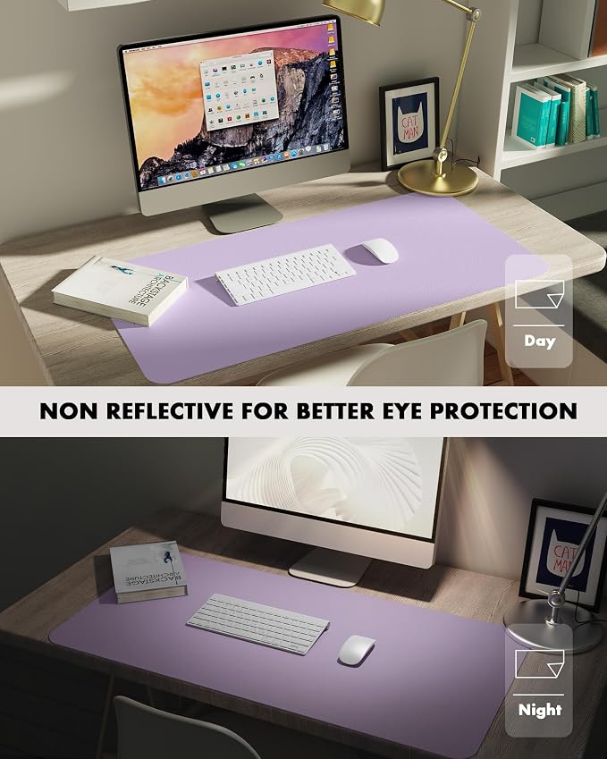 YSAGi Double-Sided Desk Pad, 31.5"x15.7"Leather Desk Mat, Eco Cork Desk Pad Protector,Large Mouse Pad,Waterproof Desk Blotter for Office/Home(Light Purple)