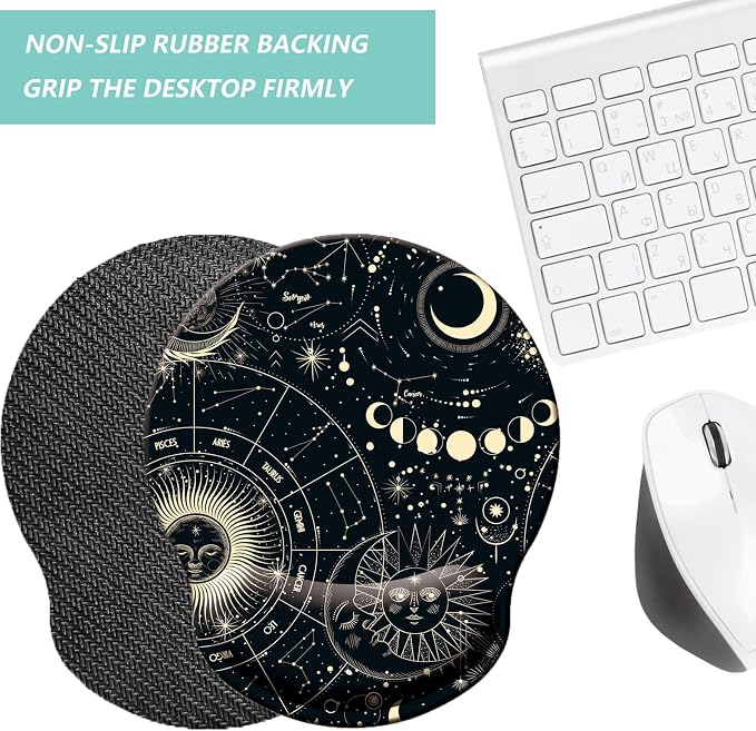 Mouse Pad with Wrist Support, Ergonomic Mouse Pad with Memory Foam Wrist Rest Cushion, Non-Slip Rubber Base Gaming Mice Pad for Home Office Computer Laptop, Moon Phase