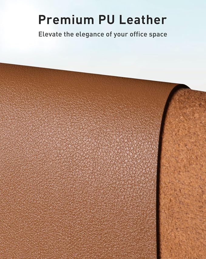 Aothia Faux Leather Desk Mat - Large Mouse Pad, Non-Slip PU Leather Blotter, Waterproof Writing Surface for Office and Home (Brown, 63" x 24")