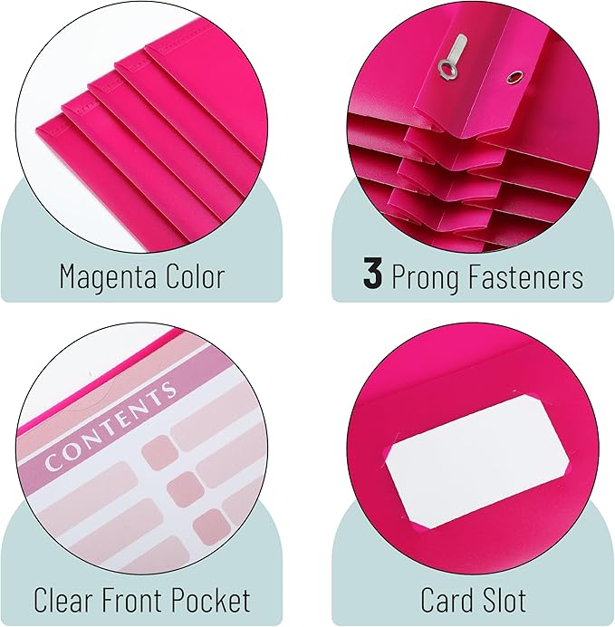 Mr. Pen- Plastic Folders with Pockets and Prongs, 24 Pack, Letter Size, Magenta, Flexible Plastic Folders with Prongs, Clear Front Pocket and Card Slot
