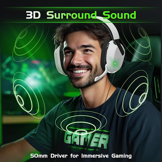 Wireless Gaming Headset for Xbox Series X/S, Xbox One, PS5, PC, Mac, Bluetooth 6.0 Gaming Headphones with Flip-to-Mute Noise-Canceling Mic, Foldable, 3D Surround Sound, 45H Battery - White