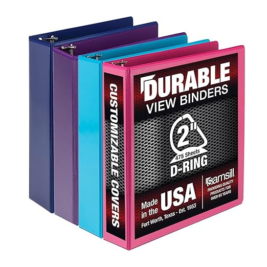 Samsill Durable 2 inch 3 Ring Binder, D Ring Binder, 100% Recycled Chipboard, Fashion Assortment, 4 Pack