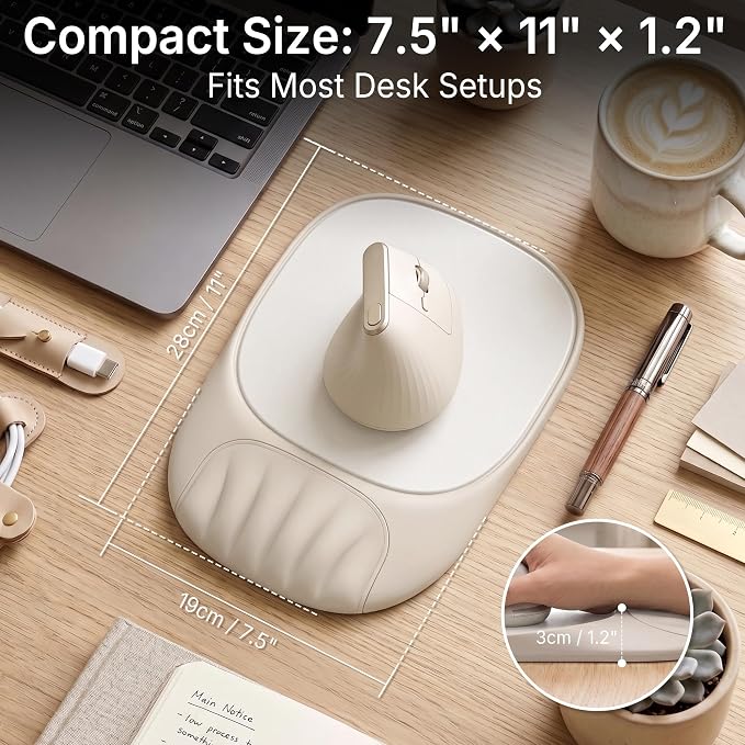Ergonomic Mouse Pad with Wrist Rest, Sloped Memory Foam Mousepad with Wrist Support, Cooling Channels, Non-Slip Base, Smooth Lycra Surface for Office, Gaming & Home Desk (Oatmeal)