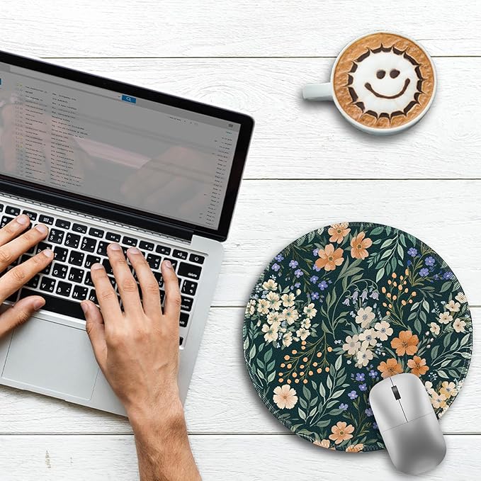 Gctriki Flower Mouse Pad, 8.6 Inch Round Mousepad with Stitched Edges, Non-Slip Rubber Base, Washable Comfortable Desk Mat for Computer Laptop, Gift for Women Teacher Nurse Office Desk Decor