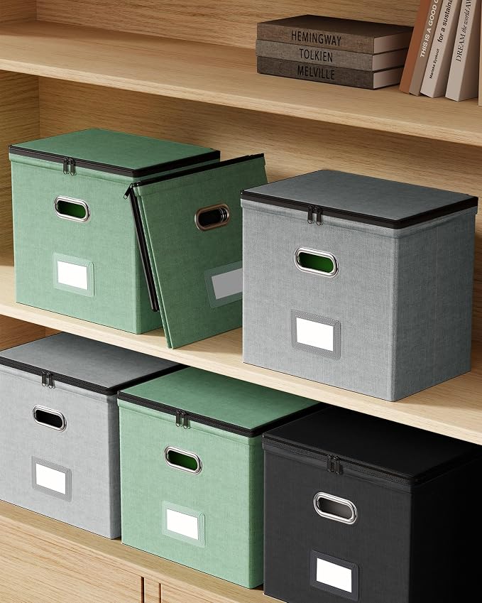 File Box Small 1-Pack Mesh Pockets Hanging Organizer for Letter-Size | Dustproof Lid. 3 Mesh Pockets. Collapsible Scratch-Resistant GRS Linen. Slide Rails. Office, Home, Dorm