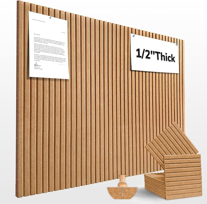 48" x 36" Large Felt Bulletin Board 1/2" Thick, Burnt Orange | 12 Pack Felt Tiles, Cork Board Alternative, 60 Adhesive Tabs, Pin Board for Home Office Decor with Easy Install
