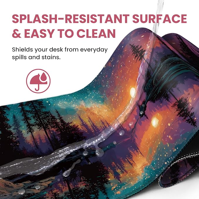 Aesthetic Desk Mat, Cute Aurora Lake Desk Pad Protector for Work & Decor, 31.5" x 11.8", Pretty Non-Slip Extended Mouse Pad for Office or Home