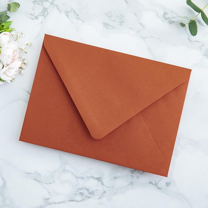 PONATIA 50PCS A7 Euro Flap Envelopes, Burnt Orange Liner Envelope, Perfect 5x7 Envelopes for Wedding Invitation Cards, Christmas Gift Cards Envelope, Acrylic Invitations, Photos