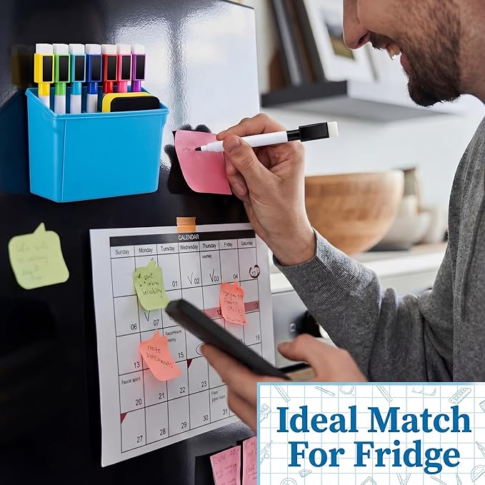 Boao Magnetic Dry Erase Marker Holder 10 Pcs Colorful Magnetic Markers Set with Eraser Whiteboard Plastic Pen Cup for Organization Supplies Refrigerator Accessories(Simple)