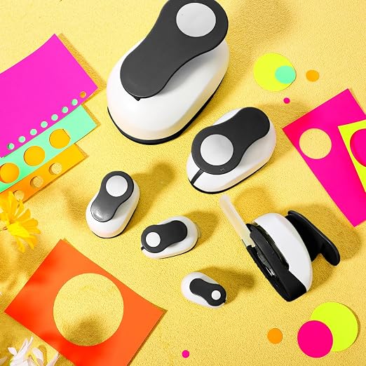 CHENGU 6 Pcs Circle Punch Set 3in/2in/1.5in/1in/0.6in/0.3in Scrapbook Hole Punchers Crafting with 10 Sticker Paper Round Cutter Scrapbook for Office Supplies DIY Albums Photos(Black)