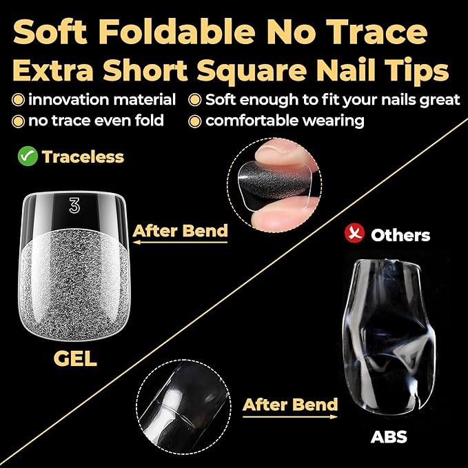 UNA GELLA Nail Tips Square, Pre-etched Matte Extra Short Square Press on Nails 240pcs Soft Gel Nail Tips Clear Acrylic Fake Nails for DIY Salon 12 Sizes At Home