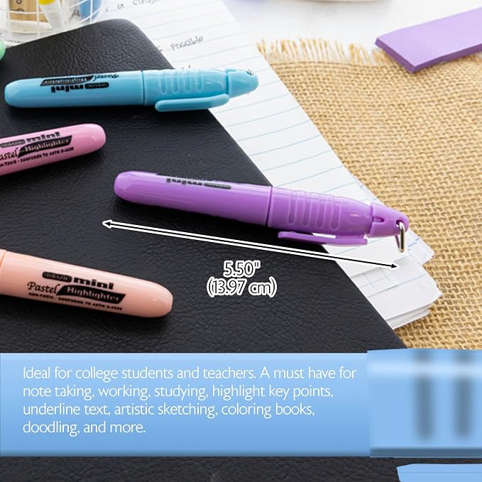 BAZIC PRODUCTS Mini Pastel Highlighters, Chisel Tip, 5 Count, 4-Pack | Quick-dry, assorted pastel mini highlighters, compact, cap clip, non-toxic ink, ASTM D-4236, odorless
