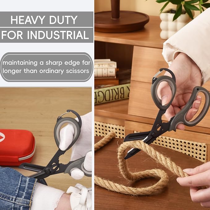 MEUUT All Purpose Scissors 2 Packs with Carabiner for Kitchen Outdoor | 7.5-inch heavy duty all purpose, Ambidextrous, micro-serrated stainless steel blades, integrated O2 wrench, soft rubber grip