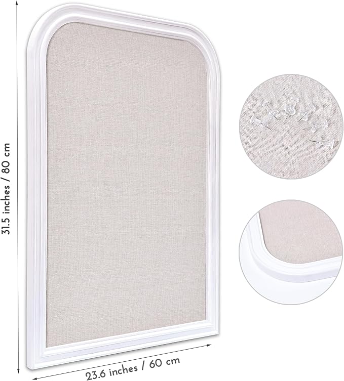 Bulletin Board with Linen, 31.5x23.6 inches Bulletin Board with White Wood Style Frame, Decorative Hanging Pin Board Vision Board Message Board for Office School Home Decor(2R&2S,L-6080,1p)