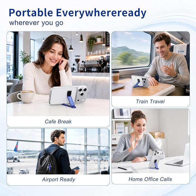 Portable Foldable Pocket Phone Stand with Keychain for Desk Travel(Blue) | Mini aluminum, adjustable kickstand, lightweight metal, slim compact for office, plane