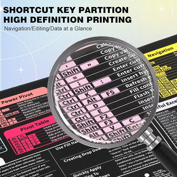Excel Cheat Sheet Mouse Pad - 9 Major Excel Modules & 200+ Shortcuts (Excel/Word/PPT/Windows), 31.5"×11.8" XL, HD Print, Waterproof Anti - Slip Stitched Edge, 8 Office Exercises