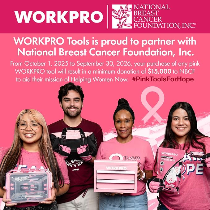 WORKPRO Staple Gun, 6-in-1 Manual Brad Nailer with 4000 Counts Staples | Upholstery Stapler Nail Gun for Fixing Material, Decoration, Carpentry, Furniture, Doors and Windows - Pink Ribbon
