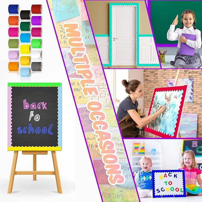 18 Rolls 300 Feet Bulletin Board Borders in 18 Colors, Scalloped Rolled Bulletin Board Trim for Wall Classroom School Office DIY Decoration(Classic Style,Multicolored)