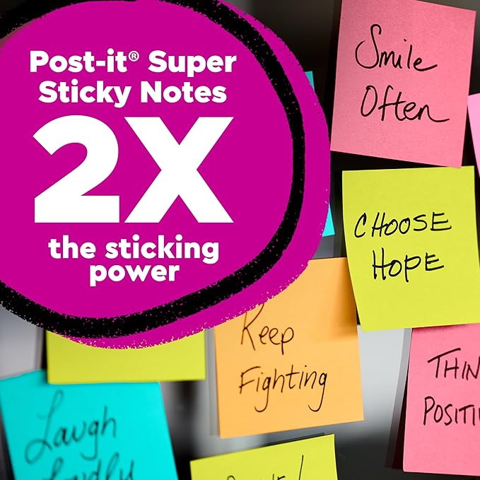 Post-it Super Sticky Notes, 5 Sticky Note Pads, 3 x 3 in., Ideal for Organization in Your Dorm, Home or Office, Single Color Packs Collection, Purple Iris