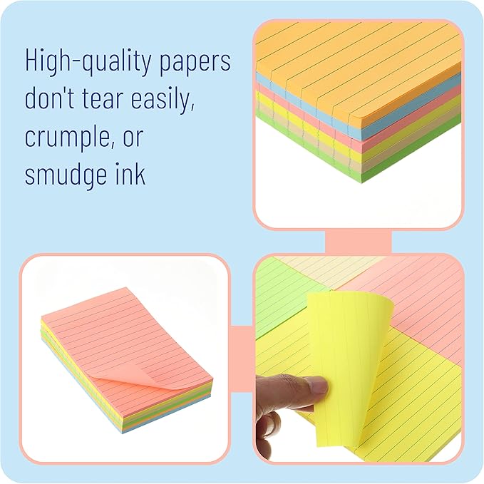 Mr. Pen- Lined Sticky Notes 4x6, 6 Pads, 45 Sheets/Pad, Pastel Color, Sticky Notes with Lines, Ruled Post Stickies, Stocky Notes for Bible Journaling