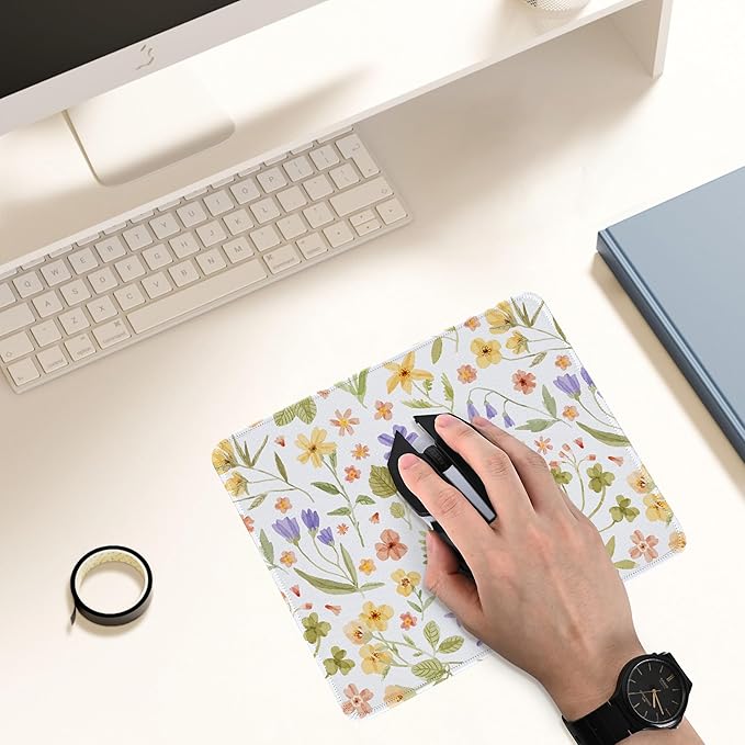 Premium Mouse Pad with Stitched Edges – 10.2 x 8.3 in | Smooth, Washable Mat with Non-Slip Base | Personalized Cute MousePads for Laptop, Computer, Office, Home (Pressed Flower Art)