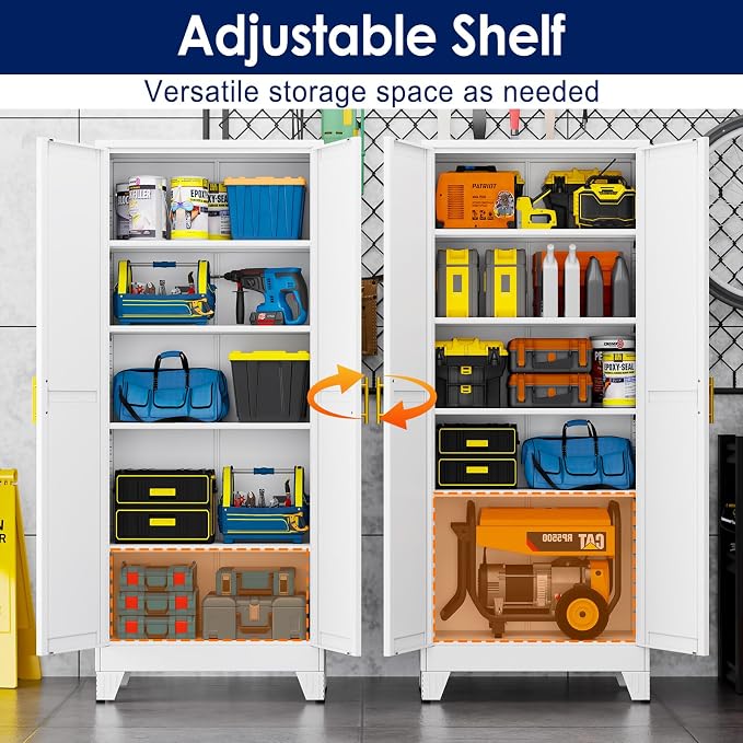erosoei 71" H Metal Garage Storage Cabinet, Metal Pantry Cabinet with 2 Doors, Locker Steel Cabinet with 4 Adjustable Shelves, Freestanding Cupboard for Garage,Office,Home,Gym,School