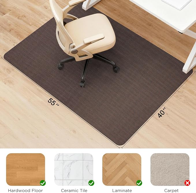 Sycoodeal Chair Mat, 40" x 55" Office Chair Mat for Hardwood and Tile Floor, Heavy Duty Floor Protector for Rolling Chairs, Non-Slip,Computer Mat for Home Office(Brown)